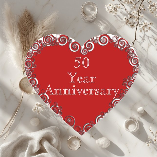 50-Jahres-Jubiläums-Meilenstein Romantisch Modern Herz-Aufkleber (50 Year Anniversary Milestone Romantic Modern Heart Sticker)