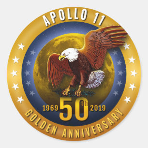 50. Jahrestag goldenes Eagle Apollo 11 und Mond - Runder Aufkleber