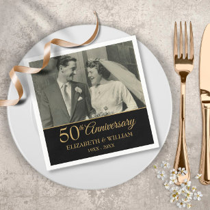50. Jahrestag Hochzeit Foto Elegant Gold Black Serviette
