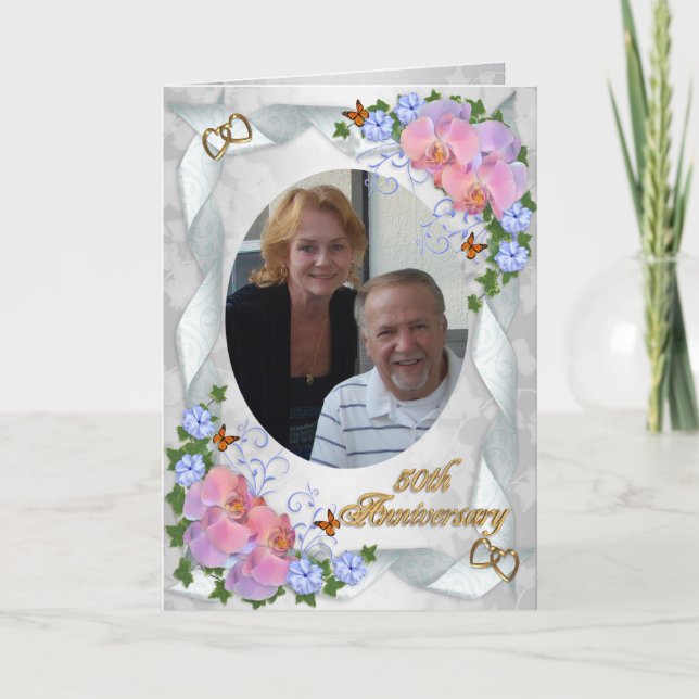 50. Jahrestag mit Fotoeinladungsorchideen Einladung (Vorderseite)