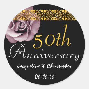 50. Jahrestags-ROSA Rosen-Aufkleber Runder Aufkleber