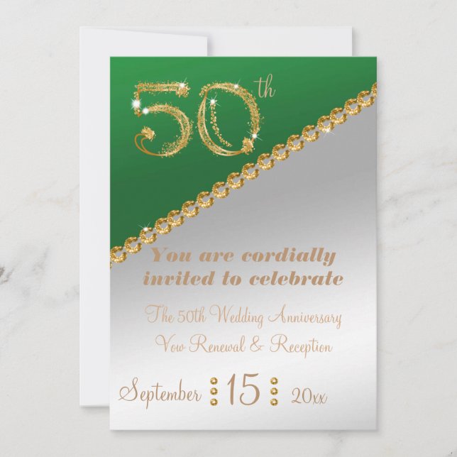 50-jähriges elegantes Goldnugget & Green Invit Einladung (Vorderseite)