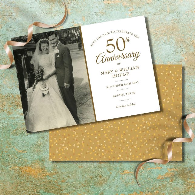 50-jähriges Gold Heart Confetti Wedding Foto Save The Date (Von Creator hochgeladen)