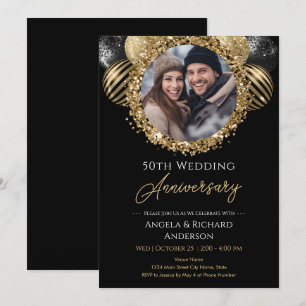 50-jähriges Gold und Black Glitzer Foto Einladung