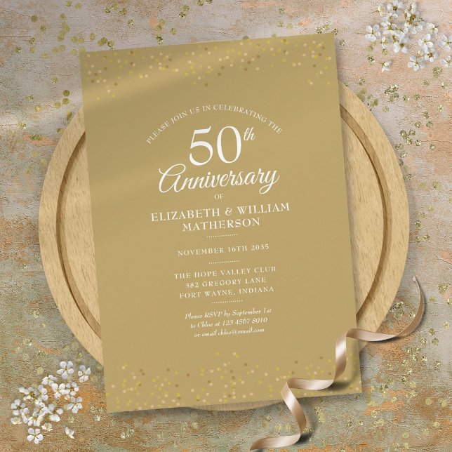 50-jähriges Hochzeitgoldstaub Confetti Einladung (50th Anniversary Wedding Gold Dust Confetti Invitation)