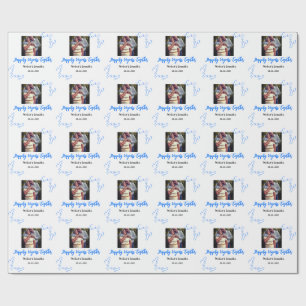 50-jähriges Jubiläum mit Namen für blaues Foto Geschenkpapier