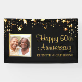 50-jähriges Modern Black Gold Stars Foto Banner