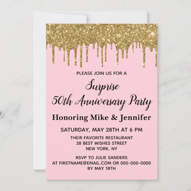 50-jähriges Überraschungs-Party Blush Pink Gold Einladung (Vorderseite)