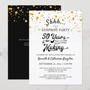 50-jähriges Überraschungs-Party Gold Confetti Einladung