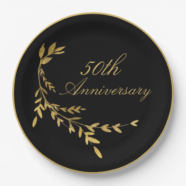 50. Jubiläum 50 Black Gold Leaf Pappteller (Vorderseite)