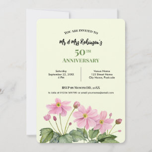 50. Jubiläum Aquarell Rosa Japanische Anemone Einladung