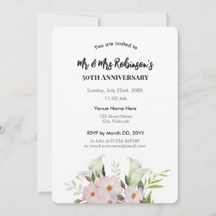 50. Jubiläum Aquarell Weiße Calla-Lilien-Rosen Einladung