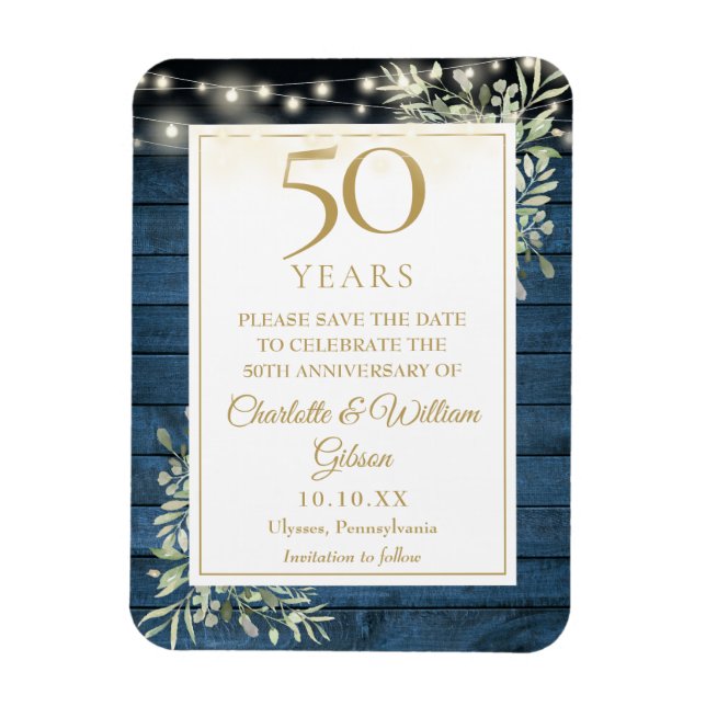 50. Jubiläum Blaues Rustikales Holz Save the Date Magnet (Vertikal)