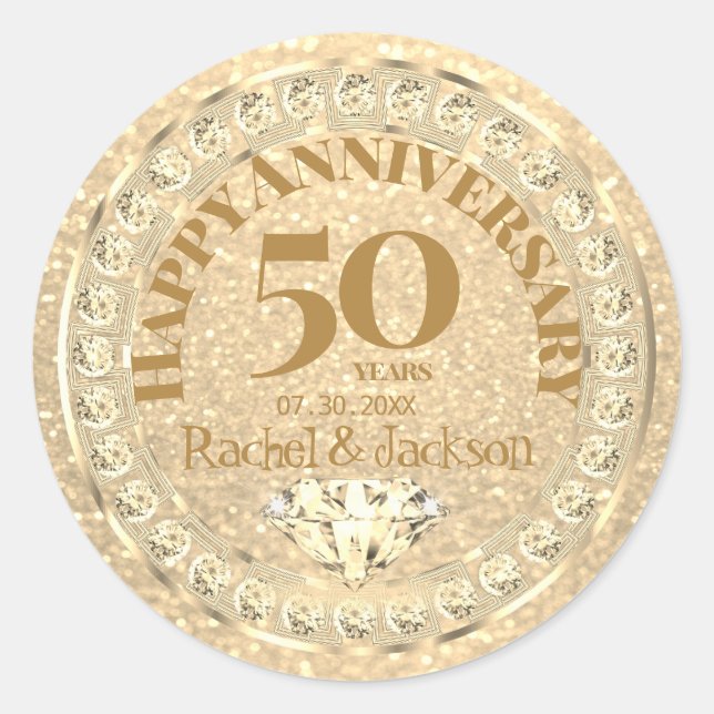 50. Jubiläum der goldenen Hochzeit - Glitzer Runder Aufkleber (Vorderseite)