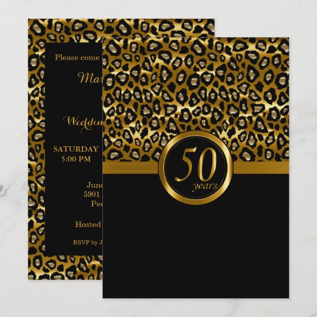 50. Jubiläum des Goldenen Jahres Leopard-Muster Einladung (Vorne/Hinten)