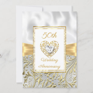 50. Jubiläum Diamant Heart Gold Bow Floral Einladung