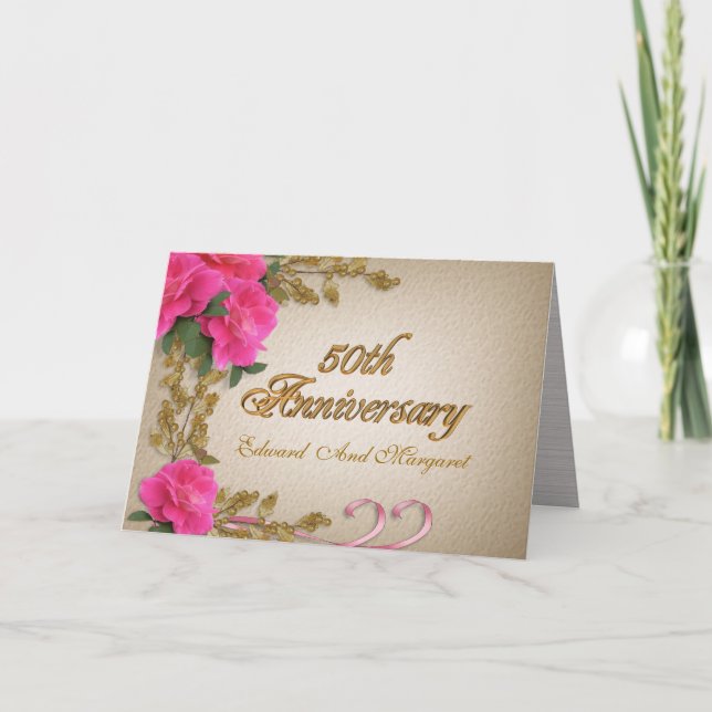 50. Jubiläum Einladung Karte elegante Rose (Vorderseite)