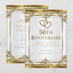 50. Jubiläum Elegant Gold White Pearl Einladung
