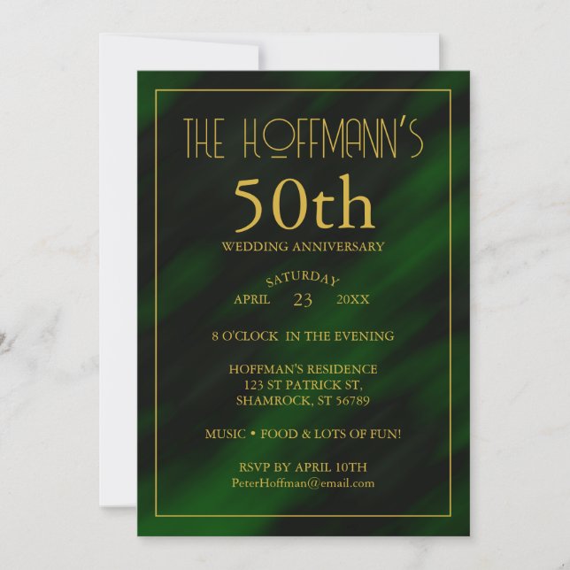 50. Jubiläum | Elegantes Smaragdgrün Gold  Einladung (Vorderseite)