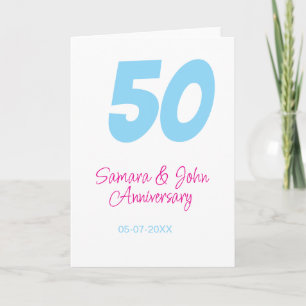 50. Jubiläum fett blau rosa Name Datum elegant Karte