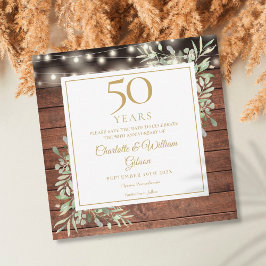50. Jubiläum Foliage Rustic Wood Lights Square Save The Date