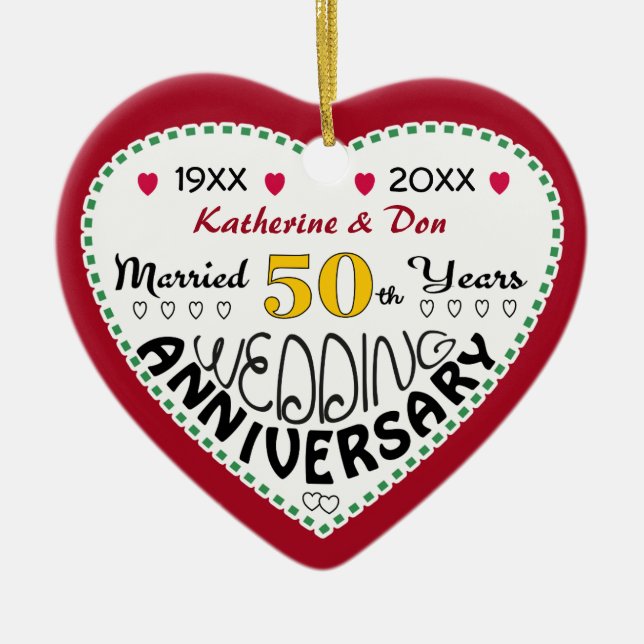 50. Jubiläum Geschenk Herz Gestalt Weihnachten Keramik Ornament (Vorne)
