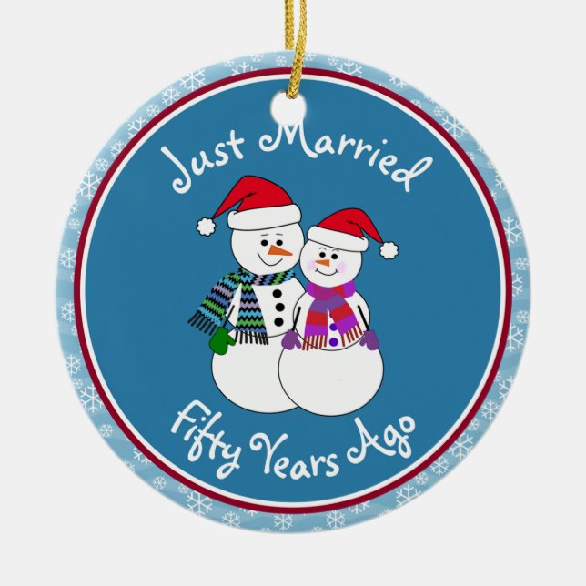 50. Jubiläum Geschenk Spaß Schnee Couple Weihnacht Keramikornament (Vorne)