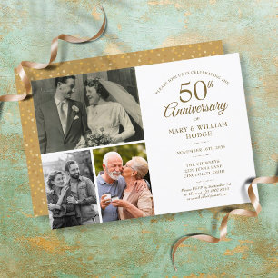 50. Jubiläum Gold Herz Konfetti 3 Foto Einladung