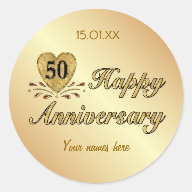 50. Jubiläum - Gold Runder Aufkleber (Vorderseite)