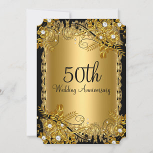 50. Jubiläum Gold-Schwarze Diamant-Blumenwirbel Einladung