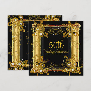 50. Jubiläum Gold Schwarze Diamant Blumenwirbel Einladung