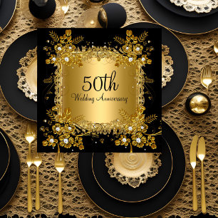 50. Jubiläum Gold Schwarze Diamant Blumenwirbel Einladung