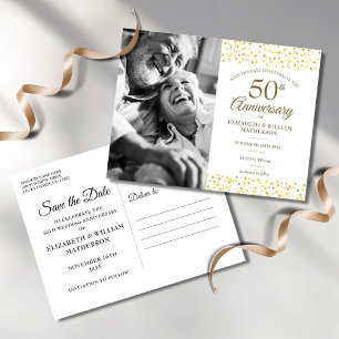 50. Jubiläum Golden Hearts Foto Save-the-Date Ankündigungspostkarte