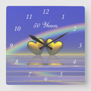 50. Jubiläum Golden Hearts Quadratische Wanduhr