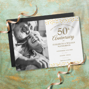50. Jubiläum Golden Hearts Save-the-Date-Foto Magneteinladung