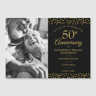 50. Jubiläum Golden Hearts Save-the-Date-Foto Magneteinladung