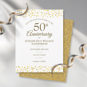 50. Jubiläum Golden Love Hearts Save the Date Postkarte