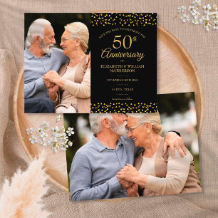 50. Jubiläum Goldene Herzen 2 Fotos Save-the-Date Ankündigungspostkarte