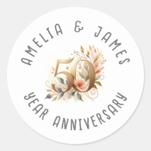 50. Jubiläum Goldene Hochzeit Blumen Runder Aufkleber