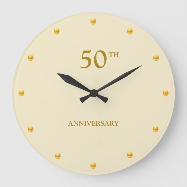 50. Jubiläum & Goldene Punkte auf hellbeige Große Wanduhr (Vorderseite)