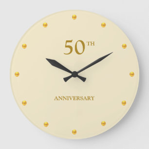 50. Jubiläum & goldene Punkte auf hellbeigem Hinte Große Wanduhr