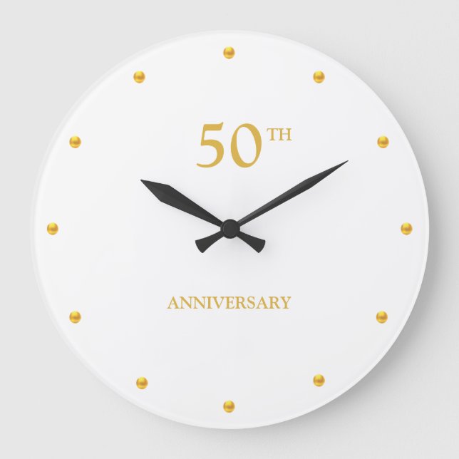 50. Jubiläum & Goldene Punkte auf Weiß Große Wanduhr (Vorderseite)