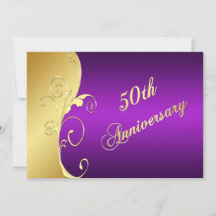 50. Jubiläum Goldene Schriftrollen mit Lila Einladung