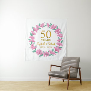 50. Jubiläum Goldener Floraler Rosa Kranz Wandteppich