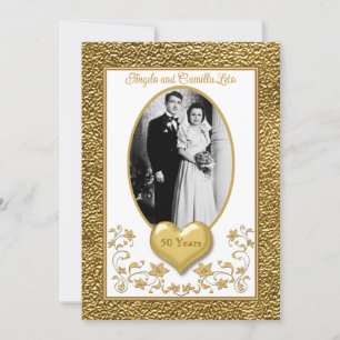 50. Jubiläum, Goldenes Herz-Einladung - Weiß Einladung
