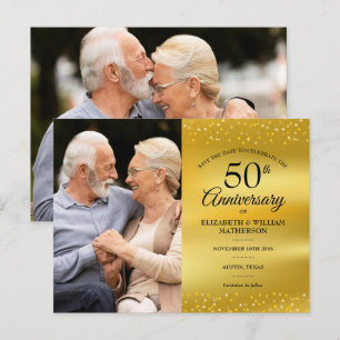 50. Jubiläum Goldfolie Save-the-Date-Karte mit 2 F Ankündigungspostkarte