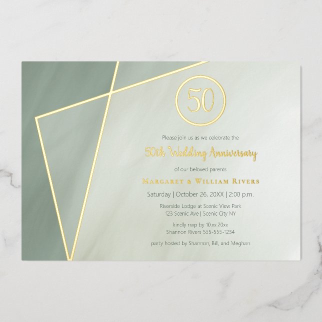 50. Jubiläum Graujade mit Gold Folieneinladung (Vorderseite)