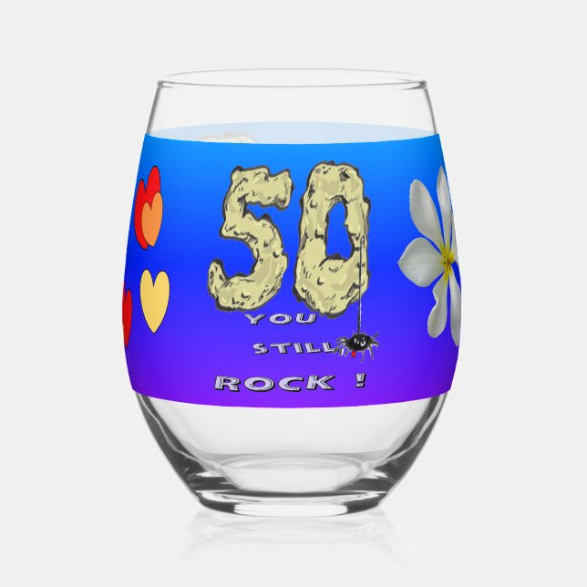 50. Jubiläum Herbst Lila Weinglas Weinglas Ohne Stiel (Rückseite)