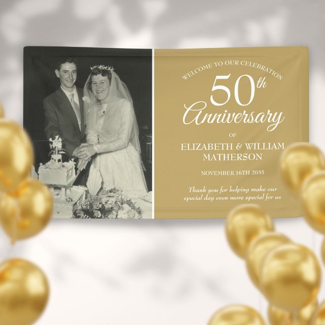 50. Jubiläum Hochzeit Foto Golden Willkommen Banner (50th Anniversary Wedding Photo Golden Welcome Banner)