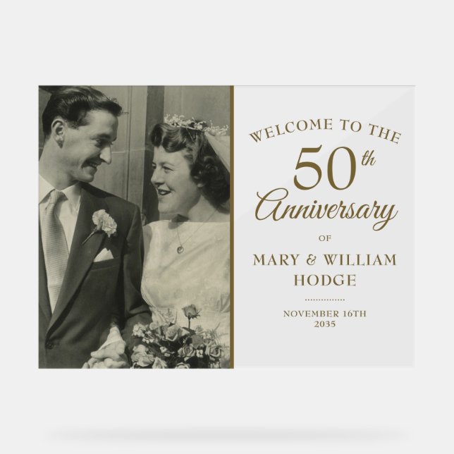 50. Jubiläum Hochzeit Foto Willkommen Acrylschild (Vorderseite)